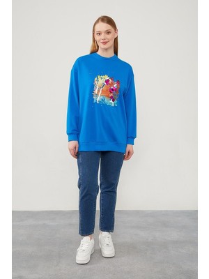 Levidor Saks Pul Işlemeli Baskılı Sweatshirt