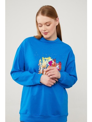 Levidor Saks Pul Işlemeli Baskılı Sweatshirt