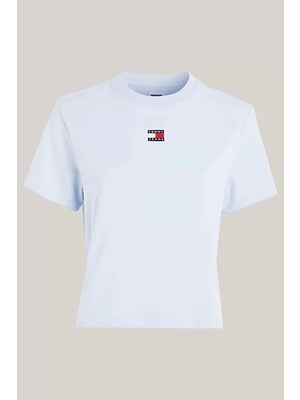 Tommy Hilfiger Kadın Kısa Rozetlı Mavi T-Shirt