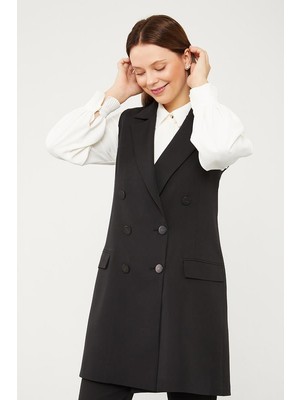 Levidor Siyah Kruvaze Kesim Yelek Pantolon Takım