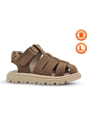 Kids A More Galler  Deri Tek Cırtlı Unisex Çocuk Sandalet Kum Rengi