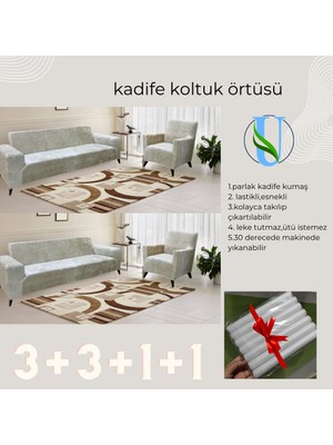 Uy Style Tekstil Kadife Koltuk, Kanepe, Çekyat Örtüsü , Koltuk Kılıfı 3+3+1+1 Takım