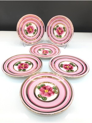 Saray Ottoman Helezon 6'lı Desenli Porselen Çay Tabağı Pembe