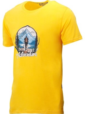 Shinzone Erkek Bisiklet Yaka Mevsimlik Adventure Baskılı Standart Fit Sarı T-Shirt