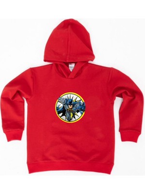Sedirli Batman Baskılı Kapüşonlu Pamuklu Kumaş Çocuk Sweatshirt