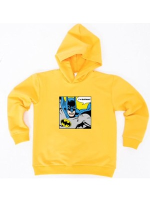 Sedirli Batman Baskılı Kapüşonlu Pamuklu Kumaş Çocuk Sweatshirt