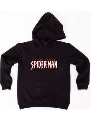 Sedirli Spiderman Baskılı Örümcek Adam Kapüşonlu Pamuklu Kumaş Çocuk Sweatshirt