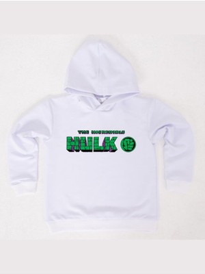 Sedirli Hulk Baskılı Kapüşonlu Pamuklu Kumaş Çocuk Sweatshirt