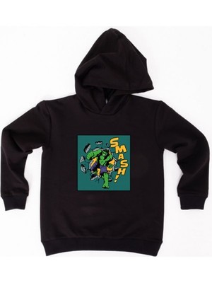 Sedirli Hulk  Baskılı Kapüşonlu Pamuklu Kumaş Çocuk Sweatshirt