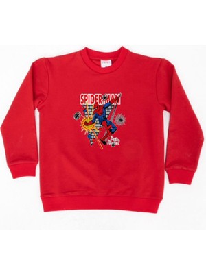 Sedirli Spiderman Baskılı Örümcek Adam Pamuklu Kumaş Çocuk Sweatshirt