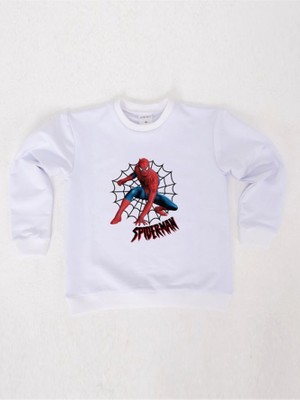 Sedirli Spiderman Baskılı Örümcek Adam Pamuklu Kumaş Çocuk Sweatshirt