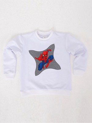 Sedirli Spiderman Baskılı Örümcek Adam Pamuklu Kumaş Çocuk Sweatshirt