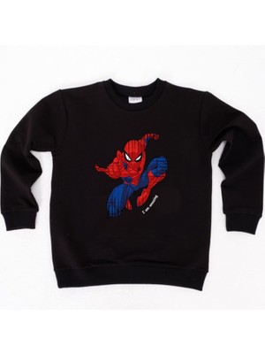 Sedirli Spiderman Baskılı Örümcek Adam Pamuklu Kumaş Çocuk Sweatshirt