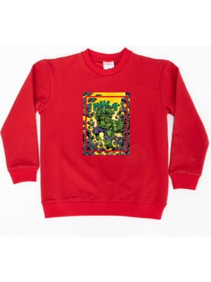 Sedirli Hulk Baskılı Pamuklu Kumaş Çocuk Sweatshirt