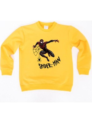 Sedirli Spiderman Baskılı Örümcek Adam Pamuklu Kumaş Çocuk Sweatshirt