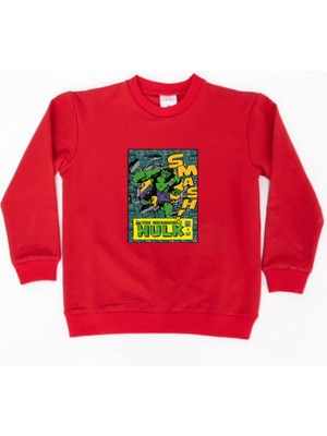 Sedirli Hulk Baskılı Pamuklu Kumaş Çocuk Sweatshirt