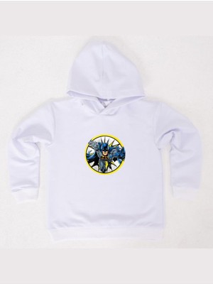 Sedirli Batman Baskılı Kapüşonlu Pamuklu Kumaş Çocuk Sweatshirt