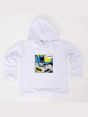 Sedirli Batman Baskılı Kapüşonlu Pamuklu Kumaş Çocuk Sweatshirt