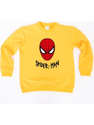 Sedirli Spiderman Baskılı Örümcek Adam Pamuklu Kumaş Çocuk Sweatshirt