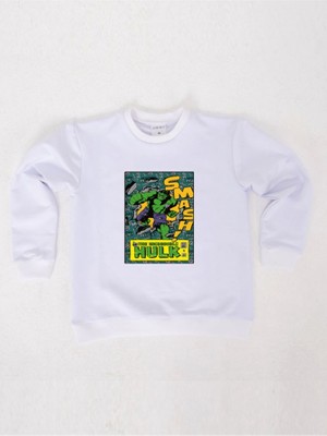 Sedirli Hulk Baskılı Pamuklu Kumaş Çocuk Sweatshirt