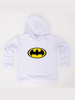 Sedirli Batman Baskılı Kapüşonlu Pamuklu Kumaş Çocuk Sweatshirt