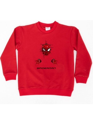 Sedirli Spiderman Baskılı Örümcek Adam Pamuklu Kumaş Çocuk Sweatshirt