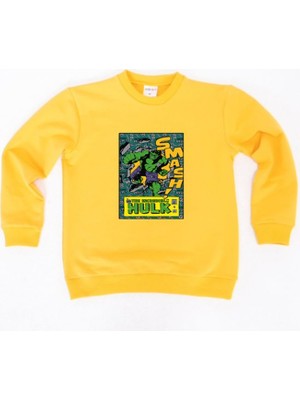 Sedirli Hulk Baskılı Pamuklu Kumaş Çocuk Sweatshirt