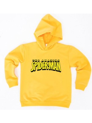 Sedirli Spiderman Baskılı Örümcek Adam Kapüşonlu Pamuklu Kumaş Çocuk Sweatshirt