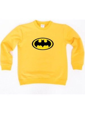 Sedirli Batman Baskılı Sarı Pamuklu Kumaş Çocuk Sweatshirt Erkek Çocuk İçin Ekstra Konfor