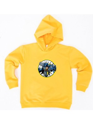 Sedirli Batman Baskılı Kapüşonlu Pamuklu Kumaş Çocuk Sweatshirt