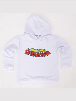 Sedirli Spiderman Baskılı Örümcek Adam Kapüşonlu Pamuklu Kumaş Çocuk Sweatshirt