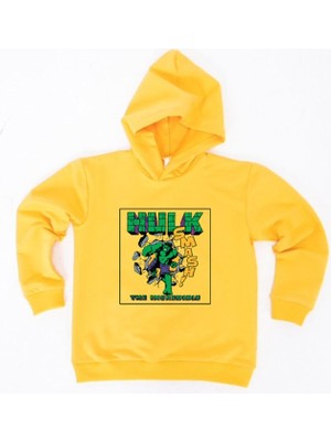 Sedirli Hulk Baskılı Kapüşonlu Pamuklu Kumaş Çocuk Sweatshirt