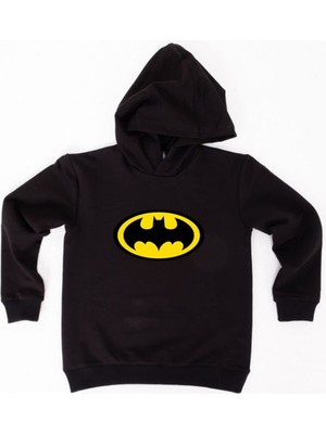 Sedirli Batman Baskılı Kapüşonlu Pamuklu Kumaş Çocuk Sweatshirt