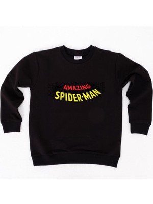 Sedirli Spiderman Baskılı Örümcek Adam Pamuklu Kumaş Çocuk Sweatshirt