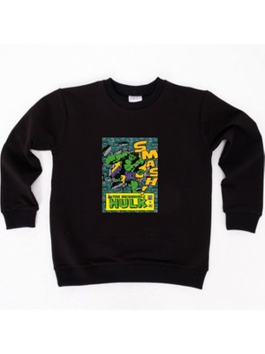 Sedirli Hulk Baskılı Pamuklu Kumaş Çocuk Sweatshirt