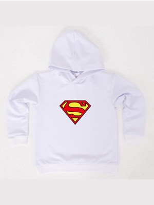 Sedirli Superman Baskılı Kapüşonlu Pamuklu Kumaş Çocuk Sweatshirt