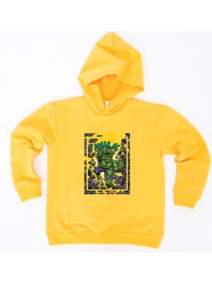 Sedirli Hulk  Baskılı Kapüşonlu Pamuklu Kumaş Çocuk Sweatshirt