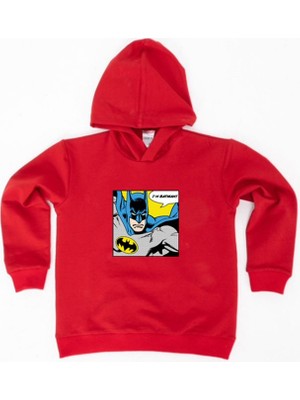 Sedirli Batman Baskılı Kapüşonlu Pamuklu Kumaş Çocuk Sweatshirt