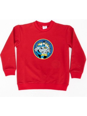 Sedirli Batman Baskılı Pamuklu Kumaş Çocuk Sweatshirt