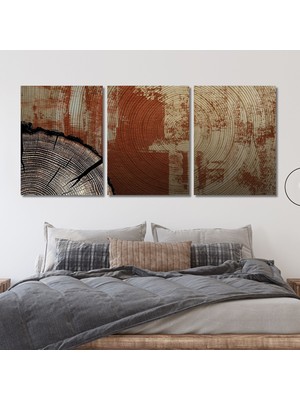3'lü Kanvas Duvar Tablosu Vintage Modern Kahverengi Halkalar