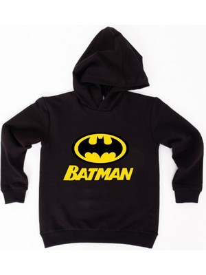 Sedirli Batman Baskılı Kapüşonlu Pamuklu Kumaş Çocuk Sweatshirt