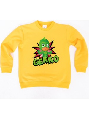 Pj Maskeliler Gekko Baskılı Pamuklu Kumaş Çocuk Sweatshirt