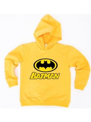Batman Baskılı Kapüşonlu Pamuklu Kumaş Çocuk Sweatshirt