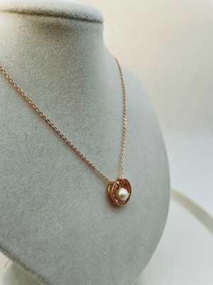 Xupıng Jewelry 14 Ayar Altın Kaplama, Inci Zirkon Taşlı Rose Kolye