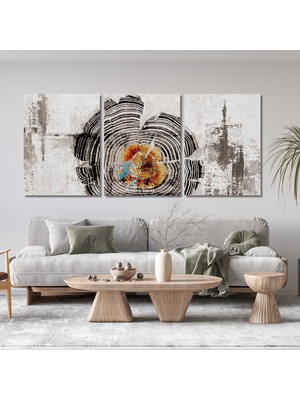 Gaagart 3'lü Kanvas Duvar Tablosu Renkli Soyut Vintage Halkalar