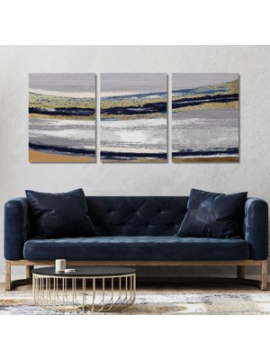 Gaagart 3'lü Kanvas Duvar Tablosu Yatay Çizgiler Modern Tasarım