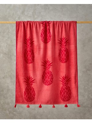 Pineapple Pamuklu Kadife Ipliği Boyalı Plaj Havlusu Fuşya