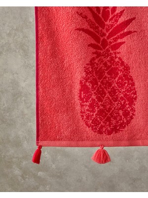 Pineapple Pamuklu Kadife Ipliği Boyalı Plaj Havlusu Fuşya