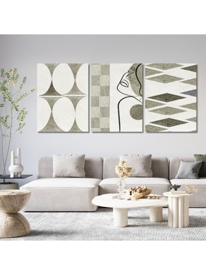 Gaagart 3'lü Kanvas Duvar Tablosu Çizgisel Soft Yeşil ve Kadın Silüeti