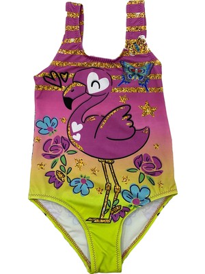 Tuo Bebe Şık Kız Çocuk Mayo Flamingo Desenli Rahat Hızlı Kuruyan Mayo Deniz Havuz Plaj Mayosu